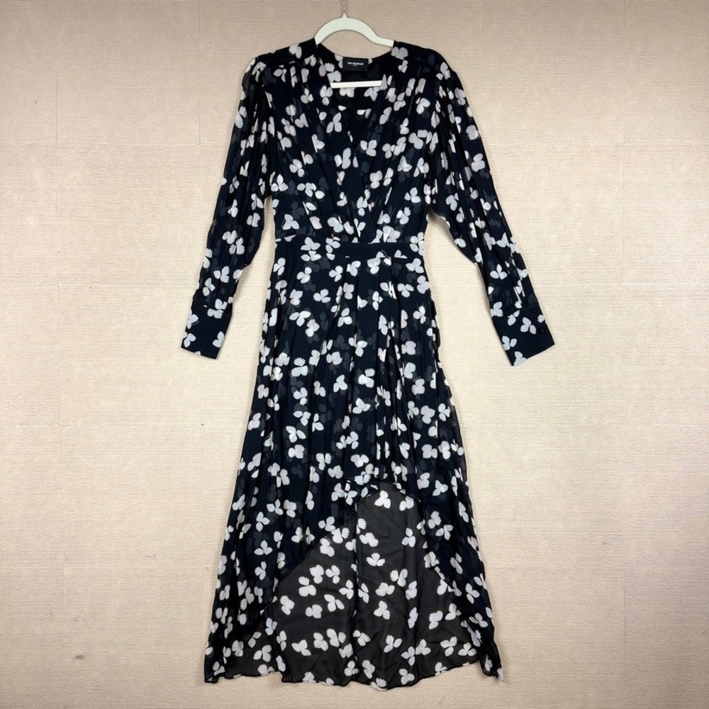 The Kooples Naive Flowers High Low Maxi Dress Black White FR 1 NWT Defect